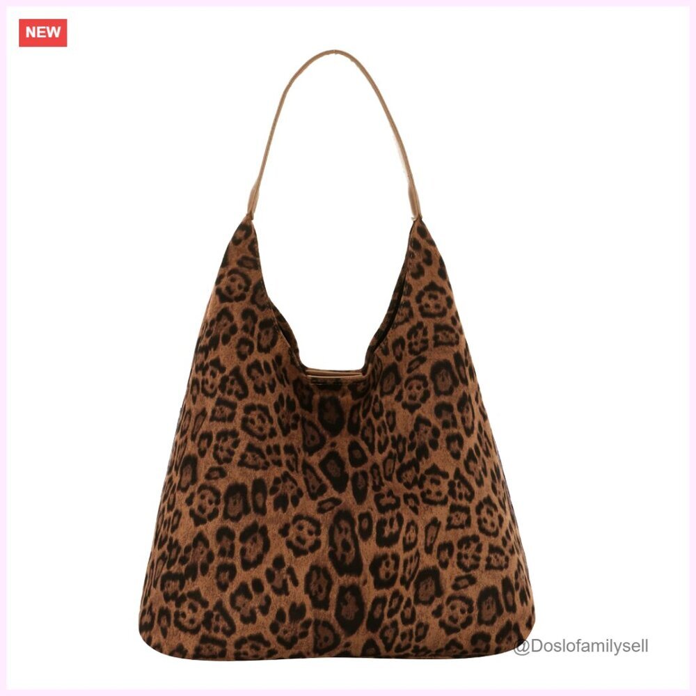 Faux Suede Leopard Print Tote Bag Large Capacity Vintage Hobo Handbag - Picture 1 of 7